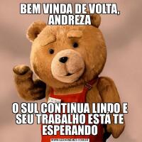 BEM VINDA DE VOLTA, ANDREZAO SUL CONTINUA LINDO E SEU TRABALHO ESTÁ TE ESPERANDO