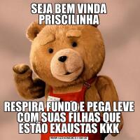 SEJA BEM VINDA PRISCILINHARESPIRA FUNDO E PEGA LEVE COM SUAS FILHAS QUE ESTÃO EXAUSTAS KKK