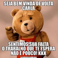 SEJA BEM VINDA DE VOLTA CARLASENTIMOS SUA FALTA
O TRABALHO QUE TE ESPERA NÃO É POUCO! KKK