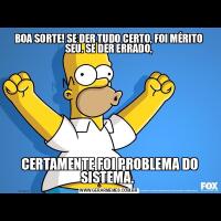 BOA SORTE! SE DER TUDO CERTO, FOI MÉRITO SEU. SE DER ERRADO, CERTAMENTE FOI PROBLEMA DO SISTEMA. 