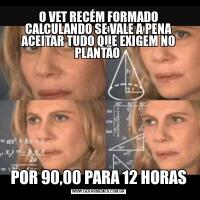 O VET RECÉM FORMADO CALCULANDO SE VALE A PENA ACEITAR TUDO QUE EXIGEM NO PLANTÃO POR 90,00 PARA 12 HORAS