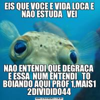 EIS QUE VOCE E VIDA LOCA E NAO ESTUDA   VEINAO ENTENDI QUE DEGRAÇA  E ESSA  NUM ENTENDI   TO BOIANDO AQUI PROF 1,MAIS1  2DIVIDIDO44 