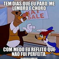 TEM DIAS QUE EU PARO, ME LEMBRO E CHOROCOM MEDO EU REFLITO QUE NAO FUI PERFEITA.