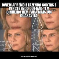JOVEM APRENDIZ FAZENDO CONTAS E PERCEBENDO QUE NÃO TEM DINHEIRO NEM PARA MAIS UM GUARAVITA 