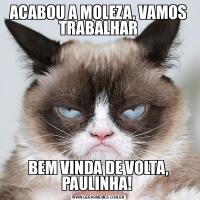ACABOU A MOLEZA, VAMOS TRABALHARBEM VINDA DE VOLTA, PAULINHA! 