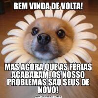 BEM VINDA DE VOLTA!MAS AGORA QUE AS FÉRIAS ACABARAM, OS NOSSO PROBLEMAS SÃO SEUS DE NOVO!