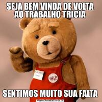 SEJA BEM VINDA DE VOLTA AO TRABALHO TRICIASENTIMOS MUITO SUA FALTA