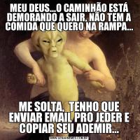 MEU DEUS...O CAMINHÃO ESTÁ DEMORANDO A SAIR, NÃO TEM A COMIDA QUE QUERO NA RAMPA...ME SOLTA,  TENHO QUE ENVIAR EMAIL PRO JEDER E COPIAR SEU ADEMIR...