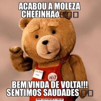 ACABOU A MOLEZA CHEFINHABEM VINDA DE VOLTA!!!
SENTIMOS SAUDADES ❤❤
