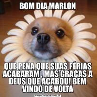 BOM DIA MARLONQUE PENA QUE SUAS FÉRIAS ACABARAM , MAS GRAÇAS A DEUS QUE ACABOU! BEM VINDO DE VOLTA