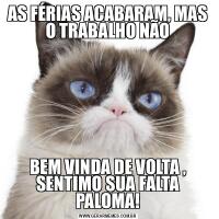 AS FÉRIAS ACABARAM, MAS O TRABALHO NÃOBEM VINDA DE VOLTA , SENTIMO SUA FALTA PALOMA!