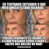EU TENTANDO ENTENDER O QUE MEU AMIGO ESTAVA FALANDO... PORQUE ENQUANTO ELE FALAVA, EU ESTAVA PENSANDO SOBRE O NADO E SALTOS DAS BALEIAS NO MAR! 