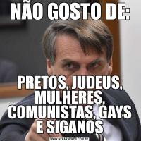 NÃO GOSTO DE:PRETOS, JUDEUS, MULHERES, COMUNISTAS, GAYS E SIGANOS