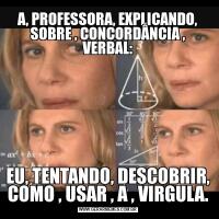 A, PROFESSORA, EXPLICANDO, SOBRE , CONCORDÂNCIA , VERBAL:EU, TENTANDO, DESCOBRIR, COMO , USAR , A , VIRGULA.