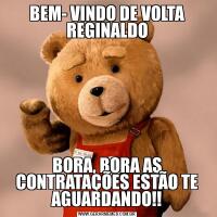 BEM- VINDO DE VOLTA REGINALDOBORA, BORA AS CONTRATAÇÕES ESTÃO TE AGUARDANDO!!