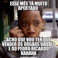 ESSE MÊS TÁ MUITO APERTADO ACHO QUE VOU TER QUE VENDER OS ÓRGÃOS DA LAÍS E DO PEDRO RICARDO HAHAHA