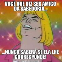 VOCÊ QUE DIZ SER AMIGO DA SABEDORIA......NUNCA SABERÁ SE ELA LHE CORRESPONDE!