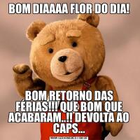BOM DIAAAA FLOR DO DIA!BOM RETORNO DAS FÉRIAS!!! QUE BOM QUE ACABARAM..!! DEVOLTA AO CAPS...