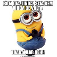 BOM DIA, LINDA! SEJA BEM VINDA DE VOLTA TRABALHAR NEH!!