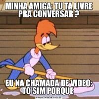 MINHA AMIGA: TU TA LIVRE PRA CONVERSAR ?EU NA CHAMADA DE VIDEO: TO SIM PORQUE 