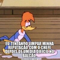 EU TENTANDO LIMPAR MINHA REPUTAÇÃO COM O CHEFE DEPOIS DE UM DIA DIFÍCIL NO BALCÃO.