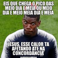 EIS QUE CHEGA O PICO DAS MEIO DIA E MEIA OU MEIO DIA E MEIO MEIA DIA E MEIA JESUS, ESSE CALOR TA AFETANDO ATE NA CONCORDÂNCIA 