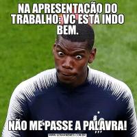 NA APRESENTAÇÃO DO TRABALHO: VC ESTÁ INDO BEM.NÃO ME PASSE A PALAVRA!
