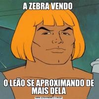 A ZEBRA VENDO O LEÃO SE APROXIMANDO DE MAIS DELA
