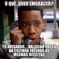 O QUE..QUER EMGRACER?TÔ AVISANDO....VAI FICAR PRESO NA COZINHA FAZENDO AS MESMAS RECEITAS