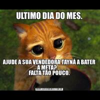 ULTIMO DIA DO MES.AJUDE A SUA VENDEDORA TAYNÁ A BATER A META?    
FALTA TÃO POUCO.

