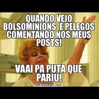 QUANDO VEJO BOLSOMINIONS  E PELEGOS COMENTANDO NOS MEUS POSTS!VAAI PA PUTA QUE PARIU!