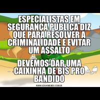 ESPECIALISTAS EM SEGURANÇA PUBLICA DIZ QUE PARA RESOLVER A CRIMINALIDADE E EVITAR UM ASSALTODEVEMOS DAR UMA CAIXINHA DE BIS PRO BANDIDO