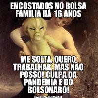 ENCOSTADOS NO BOLSA FAMILIA HÁ  16 ANOSME SOLTA, QUERO TRABALHAR, MAS NÃO POSSO! CULPA DA PANDEMIA E DO BOLSONARO!