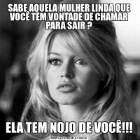 SABE AQUELA MULHER LINDA QUE VOCÊ TEM VONTADE DE CHAMAR PARA SAIR ?ELA TEM NOJO DE VOCÊ!!!