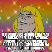 O MUNDO DOS FII NÃO É UM MAR DE ROSAS. PREFIRA GESTORAS CONSOLIDADAS COMO CREDIT SUISSE, BTG OU XP E DURMA EM PAZ. TCHAU, AMIGUINHOS.