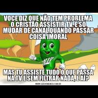 VOCE DIZ QUE NÃO TEM PROBLEMA O CRISTÃO ASSISTIR TV, É SÓ MUDAR DE CANAL QUANDO PASSAR COISA IMORALMAS TU ASSISTE TUDO O QUE PASSA NA TV E SEM FILTRAR NADA, E AÍ?