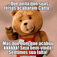 ...Que pena que suas férias acabaram Carla...Mas que bom que acabou kkkkkk! Seja bem-vinda. Sentimos sua falta!