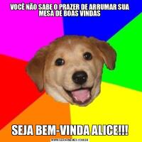 VOCÊ NÃO SABE O PRAZER DE ARRUMAR SUA MESA DE BOAS VINDASSEJA BEM-VINDA ALICE!!!