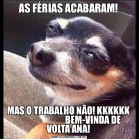 AS FÉRIAS ACABARAM!MAS O TRABALHO NÃO! KKKKKK                             BEM-VINDA DE VOLTA ANA!
