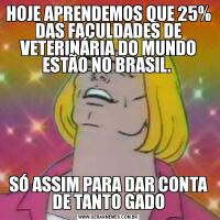 HOJE APRENDEMOS QUE 25% DAS FACULDADES DE VETERINÁRIA DO MUNDO ESTÃO NO BRASIL. SÓ ASSIM PARA DAR CONTA DE TANTO GADO