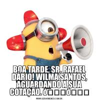 BOA TARDE, SR. RAFAEL DÁRIO! WILMA SANTOS, AGUARDANDO A SUA COTAÇÃO. 
