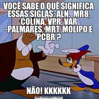 VOCÊ SABE O QUÊ SIGNIFICA ESSAS SIGLAS: ALN.  MR8, COLINA, VPR, VAR -PALMARES, MRT, MOLIPO E PCBR ?NÃO! KKKKKK