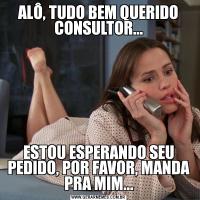 ALÔ, TUDO BEM QUERIDO CONSULTOR...ESTOU ESPERANDO SEU PEDIDO, POR FAVOR, MANDA PRA MIM...