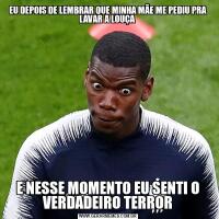 EU DEPOIS DE LEMBRAR QUE MINHA MÃE ME PEDIU PRA LAVAR A LOUÇA E NESSE MOMENTO EU SENTI O VERDADEIRO TERROR