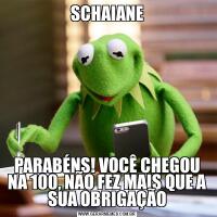 SCHAIANEPARABÉNS! VOCÊ CHEGOU NA 100, NÃO FEZ MAIS QUE A SUA OBRIGAÇÃO