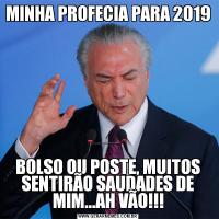 MINHA PROFECIA PARA 2019BOLSO OU POSTE, MUITOS SENTIRÃO SAUDADES DE MIM...AH VÃO!!!