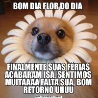 BOM DIA FLOR DO DIA FINALMENTE SUAS FÉRIAS ACABARAM ISA, SENTIMOS MUITAAAA FALTA SUA, BOM RETORNO UHUU