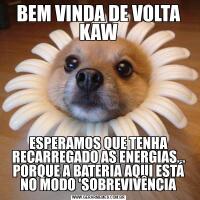 BEM VINDA DE VOLTA KAWESPERAMOS QUE TENHA RECARREGADO AS ENERGIAS... PORQUE A BATERIA AQUI ESTÁ NO MODO 'SOBREVIVÊNCIA