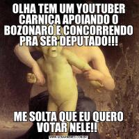 OLHA TEM UM YOUTUBER CARNIÇA APOIANDO O BOZONARO E CONCORRENDO PRA SER DEPUTADO!!!ME SOLTA QUE EU QUERO VOTAR NELE!! 
