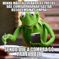 MINHA MÃE CALCULANDO OS PREÇOS DAS COMIDA PARA NÃO GASTAR R$500 EM UMA COMPRASENDO QUE A COMPRA SÓ PRA EU E ELA